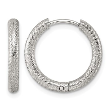 Chisel Stainless Steel Polished and Textured Circle Hinged Hoop Earrings