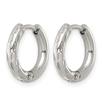 Chisel Stainless Steel Polished and Textured Circle Hinged Hoop Earrings — alternate view