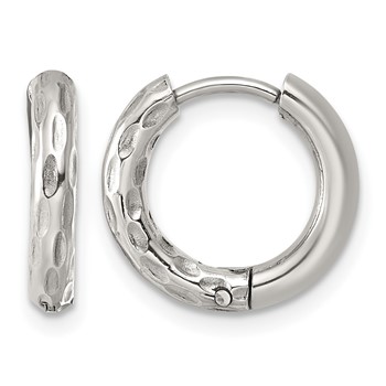 Chisel Stainless Steel Polished and Textured Circle Hinged Hoop Earrings