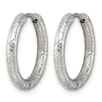 Chisel Stainless Steel Polished and Textured Round Hinged Hoop Earrings — alternate view