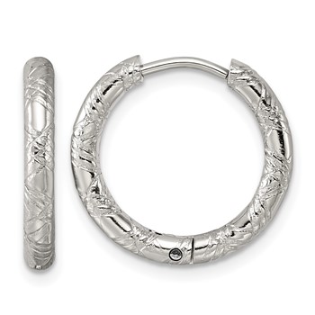 Chisel Stainless Steel Polished and Textured Round Hinged Hoop Earrings