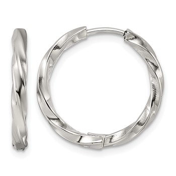 Chisel Stainless Steel Polished Twist Hinged Hoop Earrings