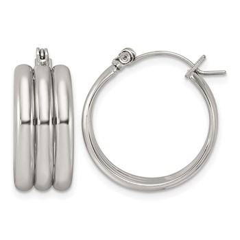 Chisel Stainless Steel Polished Grooved Circle 8mm C-Hoop Earrings