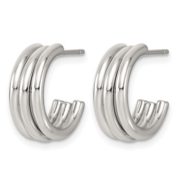 Chisel Stainless Steel Polished Grooved Circle 6 mm C-Hoop Post Earrings — alternate view