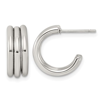 Chisel Stainless Steel Polished Grooved Circle 6 mm C-Hoop Post Earrings