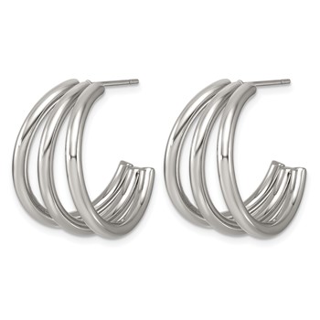 Chisel Stainless Steel Polished Three Wired C-Hoop Post Earrings — alternate view