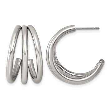 Chisel Stainless Steel Polished Three Wired C-Hoop Post Earrings
