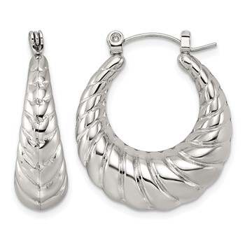 Chisel Stainless Steel Polished Twisted Tapered Hoop Earrings