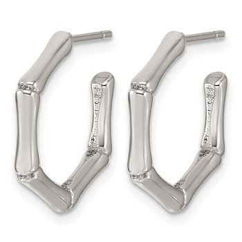 Chisel Stainless Steel Polished Bamboo Textured C-Hoop Post Earrings — alternate view