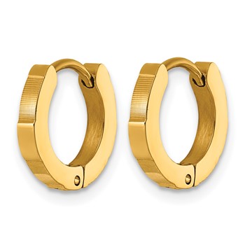 Chisel Stainless Steel Polished Yellow IP Textured Hinged Hoop Earrings — alternate view