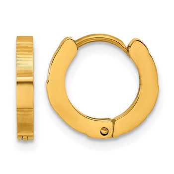 Chisel Stainless Steel Polished Yellow IP Textured Hinged Hoop Earrings