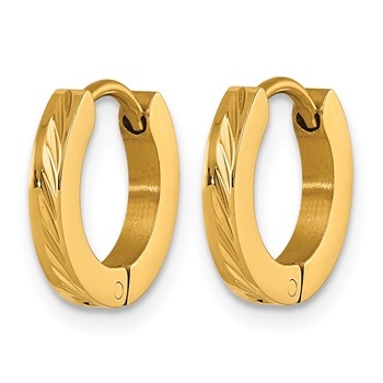 Chisel Stainless Steel Polished Yellow IP Grooved Hinged Hoop Earrings — alternate view