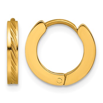 Chisel Stainless Steel Polished Yellow IP Grooved Hinged Hoop Earrings