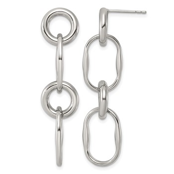 Stainless Steel Polished Fancy Link Post Dangle Earrings