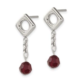 Stainless Steel Red Crystal Post Dangle Earrings — alternate view