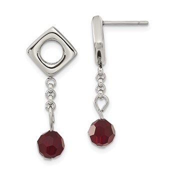 Stainless Steel Red Crystal Post Dangle Earrings