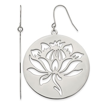 Chisel Stainless Steel Polished Flower Cut out Dangle Shepherd Hook Earrings