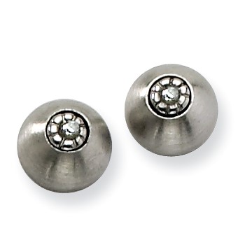 Stainless Steel Brushed w/ CZ Post Earrings