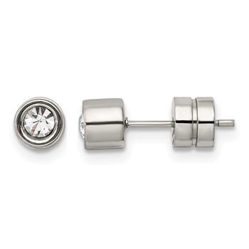 Chisel Stainless Steel Polished CZ Bezel Post Earrings