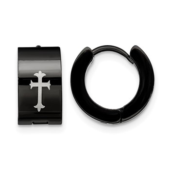 Chisel Stainless Steel Black IP-plated 7mm Hinged Hoop with Cross Earrings