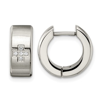 Chisel Stainless Steel Brushed and Polished with CZ 6mm Hinged Hoop Earrings