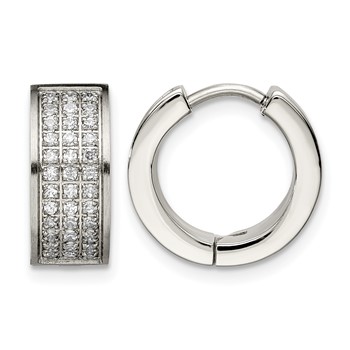 Chisel Stainless Steel Brushed and Polished with CZ 6mm Hinged Hoop Earrings