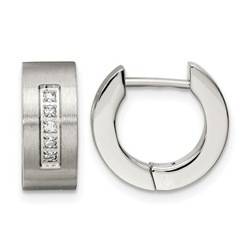 Chisel Stainless Steel Brushed and Polished with CZ 5mm Hinged Hoop Earrings