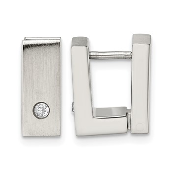 Chisel Stainless Steel Brushed and Polished with CZ 5mm Hinged Square Hoop Earrings