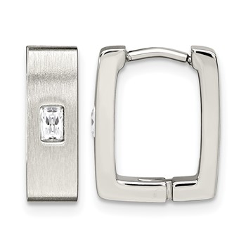 Chisel Stainless Steel Brushed and Polished with CZ 5mm Square Hinged Earrings