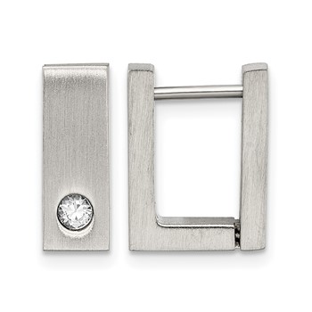 Chisel Stainless Steel Brushed and Polished with CZ 4mm Square Hinged Hoop Earrings