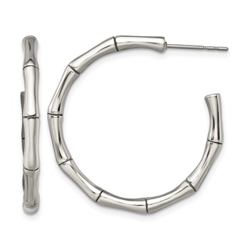 Chisel Stainless Steel Polished Bamboo Design J Hoop Post Earrings