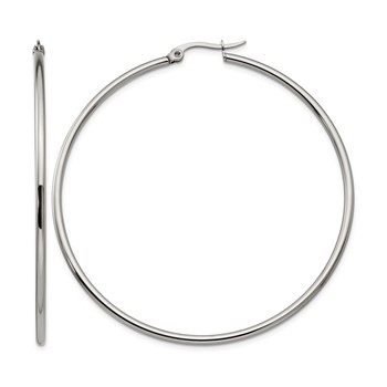 Chisel Stainless Steel Polished 60mm Diameter 2mm Hoop Earrings