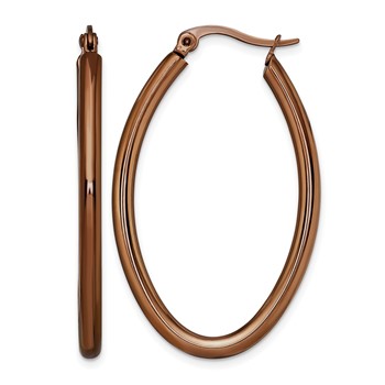 Chisel Stainless Steel Polished Brown IP-plated 40mm Diameter 3mm Oval Hoop Earrings