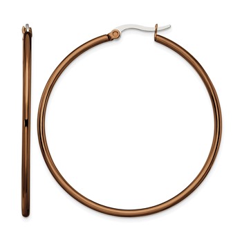 Chisel Stainless Steel Polished Brown IP-plated 48mm Diameter 2mm Hoop Earrings