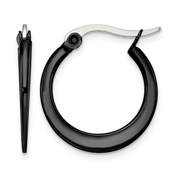 Chisel Stainless Steel Polished Black IP-plated 19mm Diameter 2mm Hoop Earrings