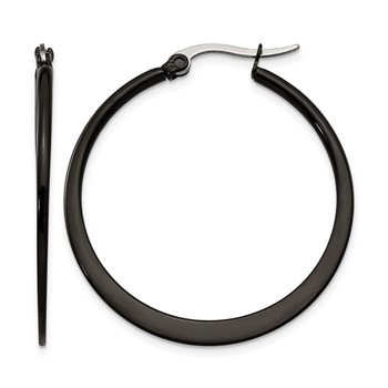 Chisel Stainless Steel Polished Black IP-plated 34mm Diameter 2mm Hoop Earrings
