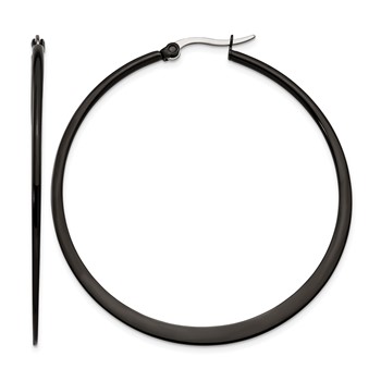 Chisel Stainless Steel Polished Black IP-plated 55mm Diameter 2mm Hoop Earrings