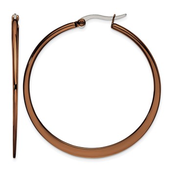 Chisel Stainless Steel Polished Brown IP-plated 43mm Diameter Tapered Hoop Earrings