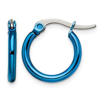 Chisel Stainless Steel Polished Blue IP-plated 15.5mm Diameter 2mm Hoop Earrings