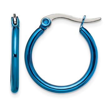 Chisel Stainless Steel Polished Blue IP-plated 19mm Diameter 2mm Hoop Earrings