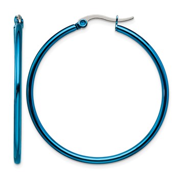 Chisel Stainless Steel Polished Blue IP-plated 42mm Diameter 2mm Hoop Earrings