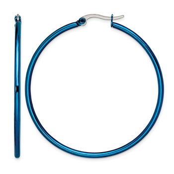 Chisel Stainless Steel Polished Blue IP-plated 49.5mm Diameter 2mm Hoop Earrings