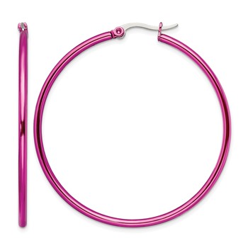 Chisel Stainless Steel Polished Pink IP-plated 48mm Diameter 2mm Hoop Earrings