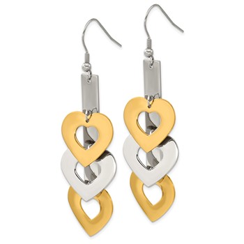 Stainless Steel Yellow IP-plated & Polished Hearts Dangle Earrings — alternate view