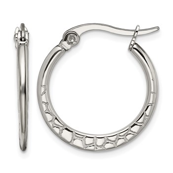 Chisel Stainless Steel Polished and Textured 20mm Diameter Hoop Earrings