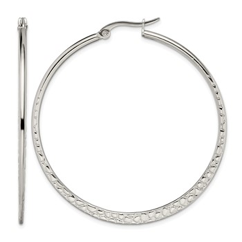 Chisel Stainless Steel Polished and Textured 50mm Diameter Hoop Earrings