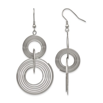 Chisel Stainless Steel Polished Multiple Circle Dangle Shepherd Hook Earrings