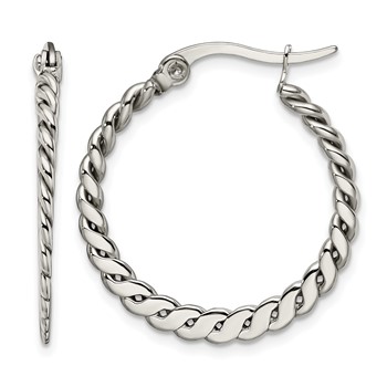 Chisel Stainless Steel Polished and Textured Braided Hoop Earrings