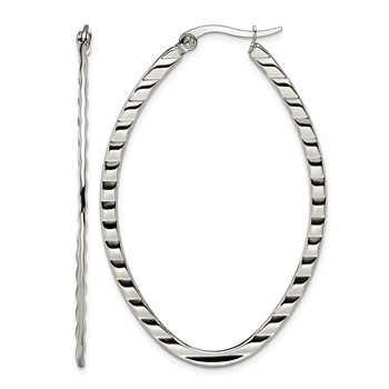 Chisel Stainless Steel Polished and Textured Oval Hoop Earrings