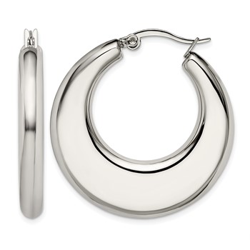 Chisel Stainless Steel Polished 35mm Diameter Hollow Hoop Earrings